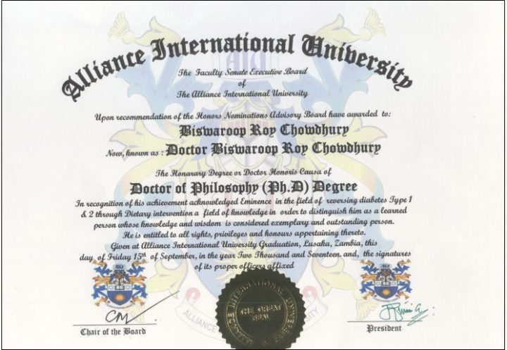 Dr. Biswaroop Roy Chaudhary Alliance University PHD degree
