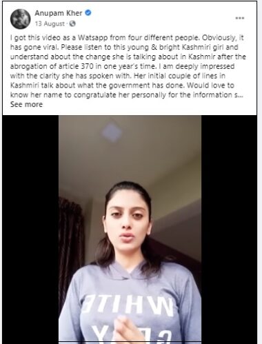 Aupam Kher shared video of girl telling about benifits of removing article 370